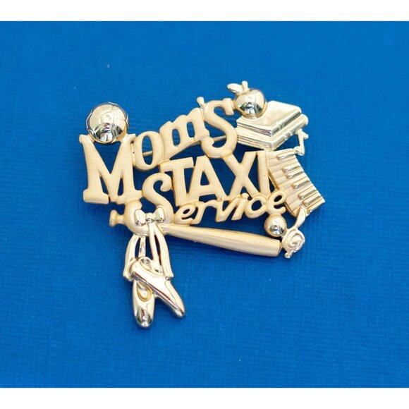 Vintage "Mom's TAXI Service" Gold Tone Brooch - D32 - Picture 1 of 2